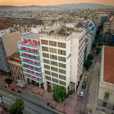 an aerial view of a tall white building at Casual Kubic Athens in Athens