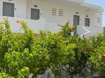 a white house with trees in front of it at Georgina in Agia Marina Aegina