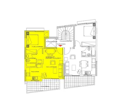 a floor plan of a house with yellow at Elvita Apartments 2 in Athens