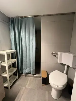 a bathroom with a toilet and a shower at Sfiggos 54 Guest House in Athens