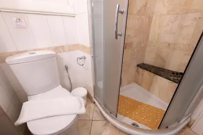 a bathroom with a white toilet and a shower at Ideal 4 bdr Apartment in Plaka for 10! in Athens