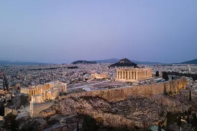 an aerial view of the ancient city of antiquity at Acropolis Elegant Apartment in Athens