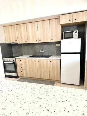a kitchen with a white refrigerator and a sink at Anastasias house near Athens airport in Spáta