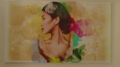 a painting of a woman in at Patissia Apartment in Athens