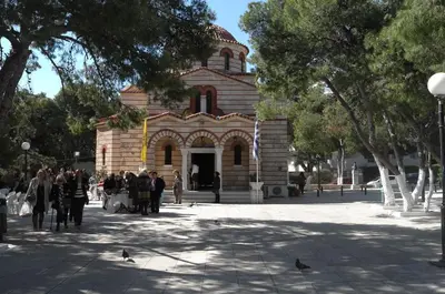 a group of people standing in front of a building at Starapartment Athens-Varkiza Top 2 in Varkiza