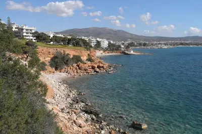 a view of a beach with buildings and the water at Starapartment Athens-Varkiza Top 2 in Varkiza