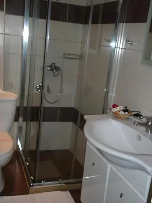 a bathroom with a shower and a sink at Apollo Hotel in Athens