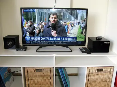 a computer monitor sitting on top of a desk at ELITE apartment 5 min to Acropolis in Athens
