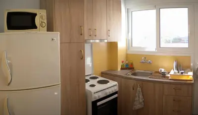 a kitchen with a white refrigerator and a sink at ELITE apartment 5 min to Acropolis in Athens