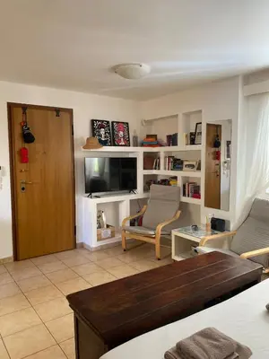 a living room with two chairs and a television at The Little Studio Koukaki - Acropolis in Athens