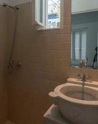 a bathroom with a sink and a shower at The Little Prince in Plaka in Athens