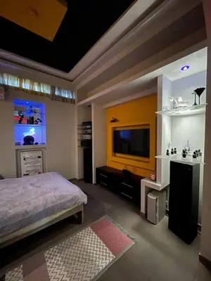 a bedroom with a bed and a flat screen tv at Barbara's appartment in Athens