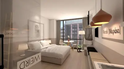 a rendering of a bedroom with a bed and a window at Great Living Apartments in Athens