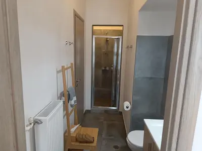 a bathroom with a shower and a toilet and a sink at Ulysses Apartments Acropolis in Athens