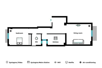 a floor plan of a small house at Sleek Flat in Central Syntagma by UPSTREET in Athens