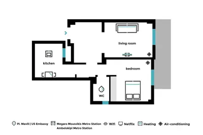 a floor plan of a house at Modern Flat next to the USA Embassy by UPSTREET in Athens