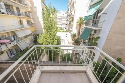 a view from the stairs of an apartment building at Stylish Luxury Apartment near Acropolis at Neos Kosmos metro station in Athens
