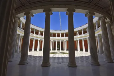 a view of a large building with columns at Blue Ark Stylish Athens in Athens
