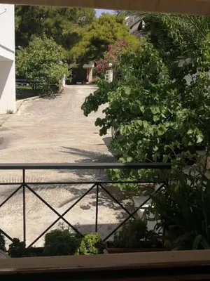 a view of a garden from a balcony at Sunny garden studio in Athens