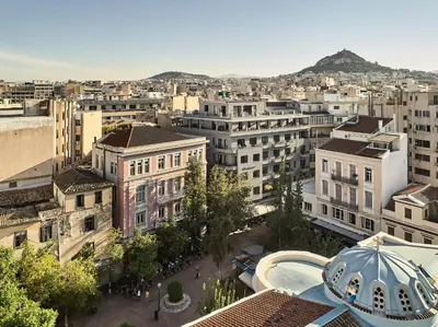 an aerial view of a city with buildings at Perianth Hotel, a Member of Design Hotels in Athens