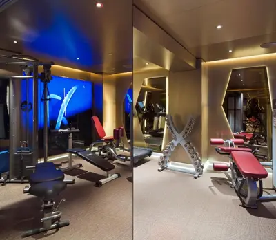 a gym with a lot of exercise equipment at New Hotel in Athens