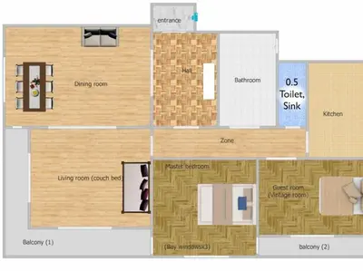 a floor plan of a small apartment with a layout at Spacious & Sunny Kolonaki Apt 5 mins metro/ACx3/1.5 BT in Athens