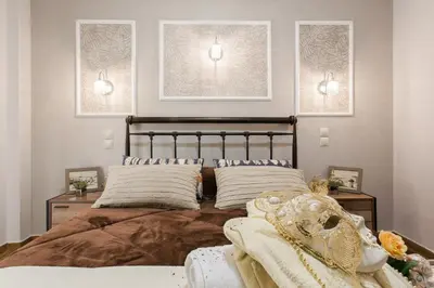 a bedroom with a large bed and two windows at Museum of Modern Art Rooms in apartment, next to metro Suggrou Fix, walk to Acropolis in Athens