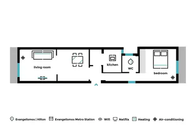 a floor plan of a house at Urban Chic 1BD Apartment in Hilton district by UPSTREET in Athens