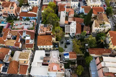 an aerial view of a city with buildings at The Hadrian Wall - A Historic Acropolis Villa in Athens