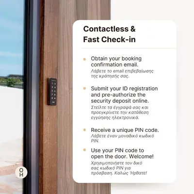 a sign on a door that reads quickest and fast check in at Athens One Apartment by Olala Homes in Athens