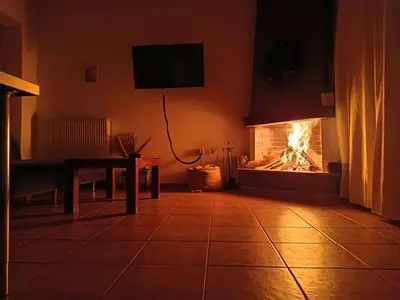 a living room with a fireplace with a tv above it at Center gazi historical in Athens