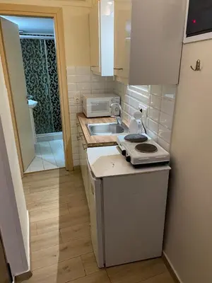 a small kitchen with a sink and a stove at Athens central apartment in Athens