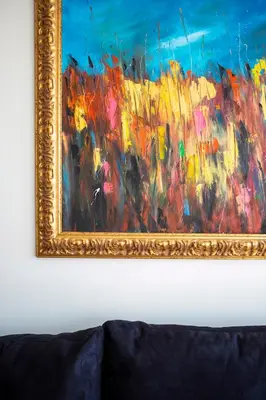 a painting on a wall next to a couch at Unique 3-Bed, 3-Bath Apt with Acropolis Views SG69 in Athens