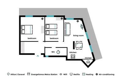 a floor plan of a small house with at Minimal 2BD Apartment with Lycabettus view by UPSTREET in Athens