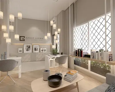 a rendering of a living room with a table and chairs at Great Living Koukaki in Athens