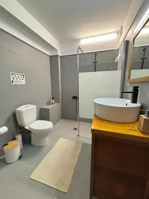 a bathroom with a white sink and a toilet at Athens Countryside resort with pool in Pallíni
