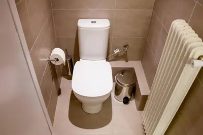 a bathroom with a white toilet and a radiator at TONI'S Spacious Apartment next to Acropolis Museum in Athens