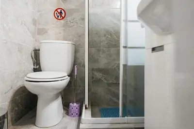 a bathroom with a toilet and a shower at luxury apartment center athens (wifi) in Athens