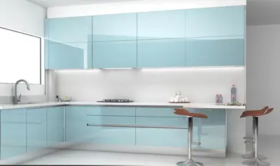a kitchen with blue cabinets and a sink at Near Acropolis brand new 1 min from metro in Athens