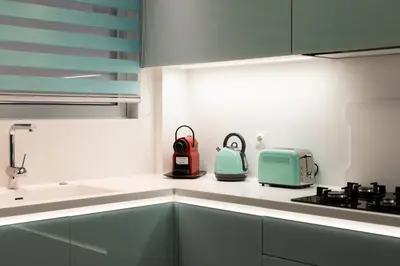 a kitchen with a counter with a toaster and a sink at Near Acropolis brand new 1 min from metro in Athens