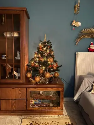 a christmas tree sitting on top of a table at Casa Bonita, House with Private Entrance and Garden, between center and sea in Athens