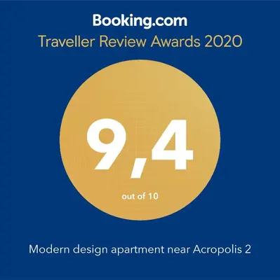 a yellow circle with the number four and the text modern design appointment near aer at Modern design apartment near Acropolis 2 in Athens