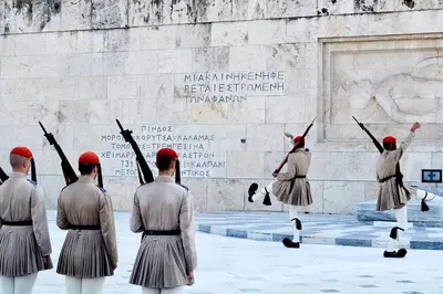 a group of soldiers jumping in front of a wall at Αnna's Home!!!Holidays in beautiful Athens in Athens