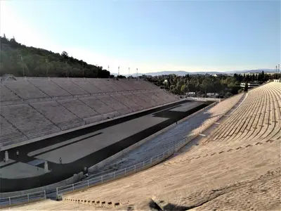 a view of a baseball stadium with empty seats at Athens Pangrati modern apt 10min to metro in Athens