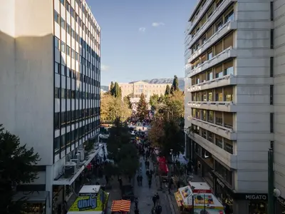 a view of a street in a city with buildings at Syntagma Spotlight Residence in Athens