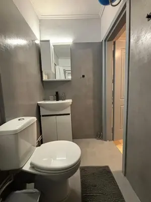 a bathroom with a white toilet and a sink at Jacuzzi studio close to athens airport!! in Pallíni