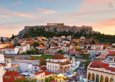 an aerial view of a city with the acropolis at Boho House with Acropolis View! in Athens