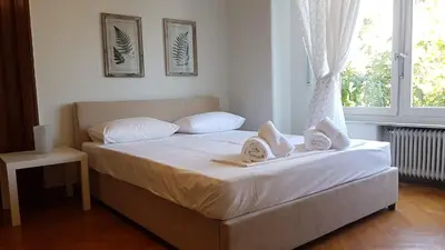 a bedroom with a bed with two pillows and a window at Violet Errathens Apartment - Athens Center, 7 BD, 3 BATH in Athens