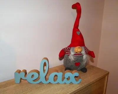 a gnome sitting on top of a shelf with the word rajas at ANNA in Athens