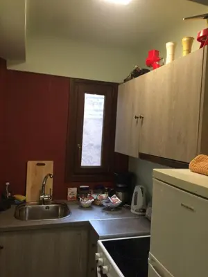 a small kitchen with a sink and a window at Acropolis Apartment in Athens